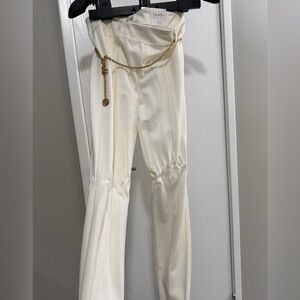 Nicole Miller Cream Flare Pants with Gold Chain